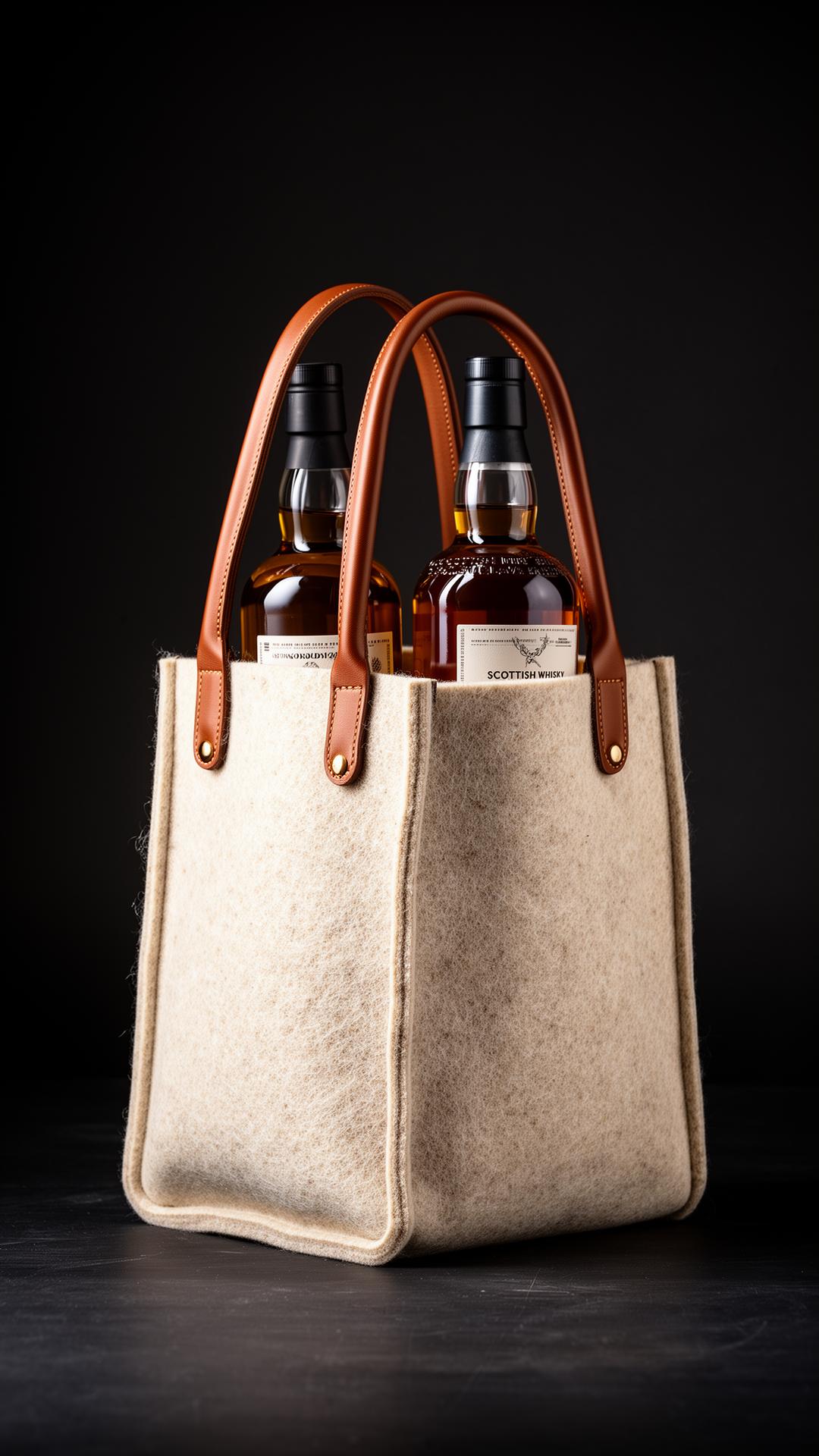 Two-bottle wool felt tote with leather handles